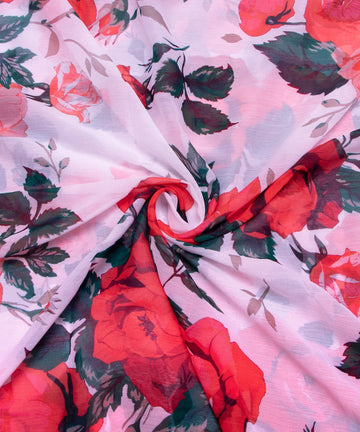 White Floral Digital Printed Chiffon Fabric